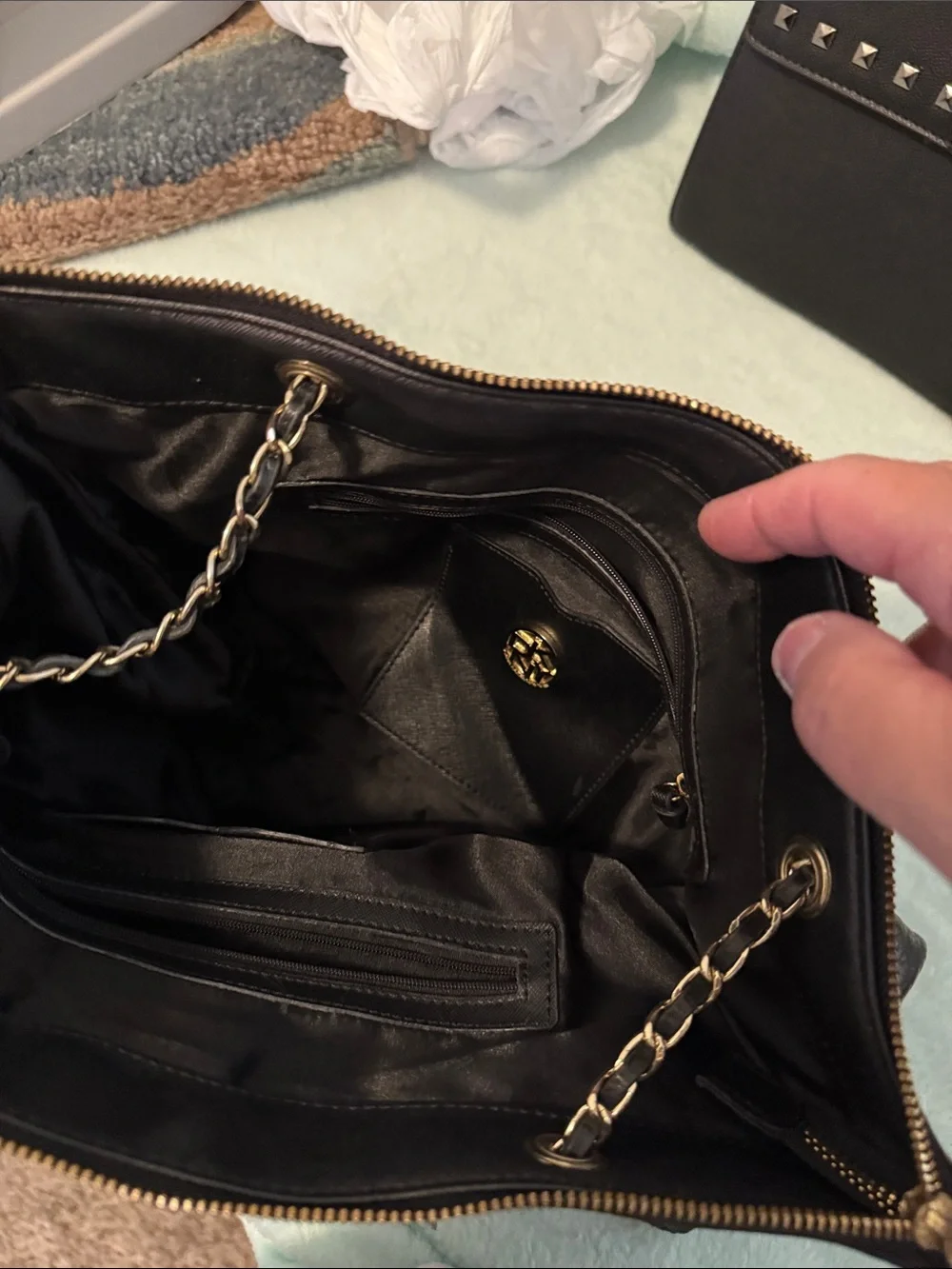 DKNY Black Pebbled Leather Clutch with Gold Hardware